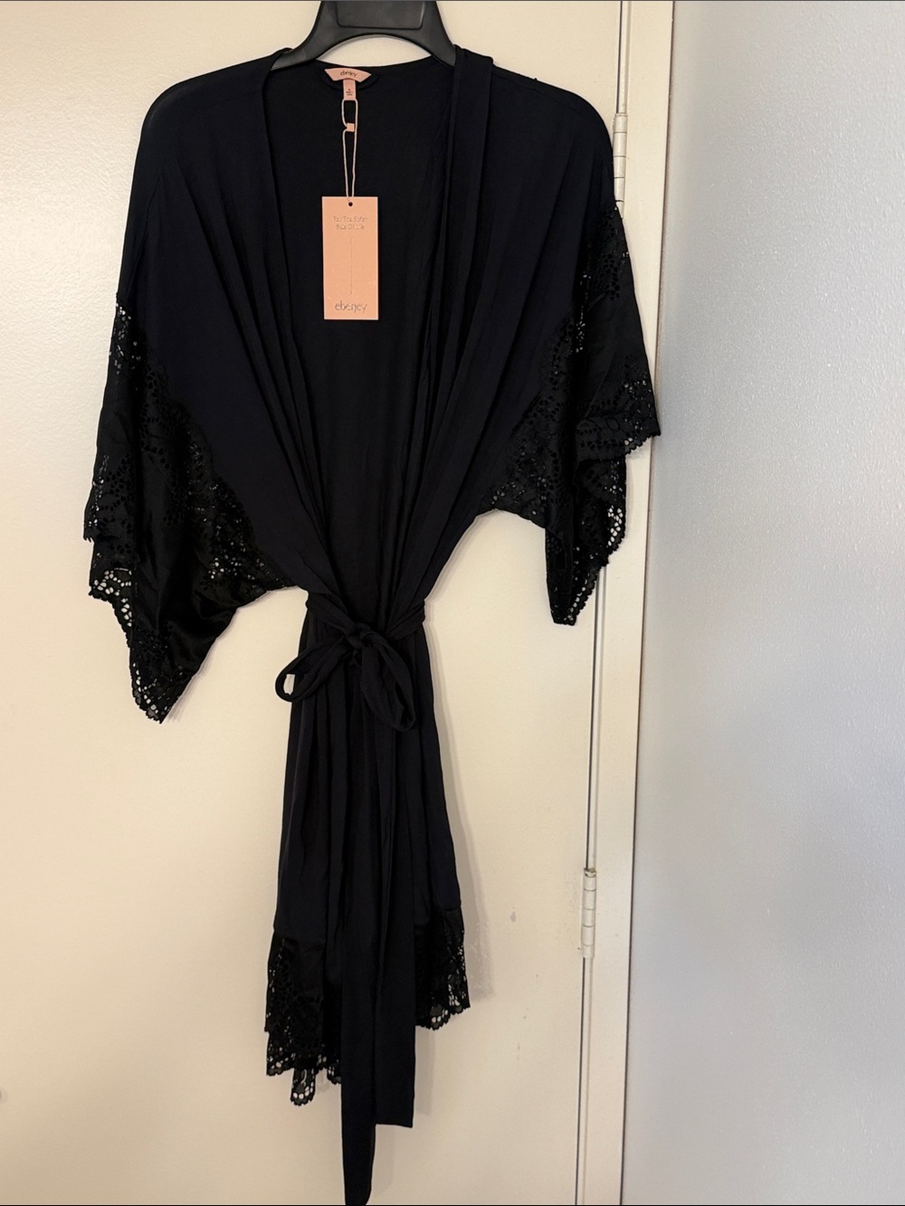 Eberjey Black Lace-Trim Robe - Women's Intimates New With Tags
